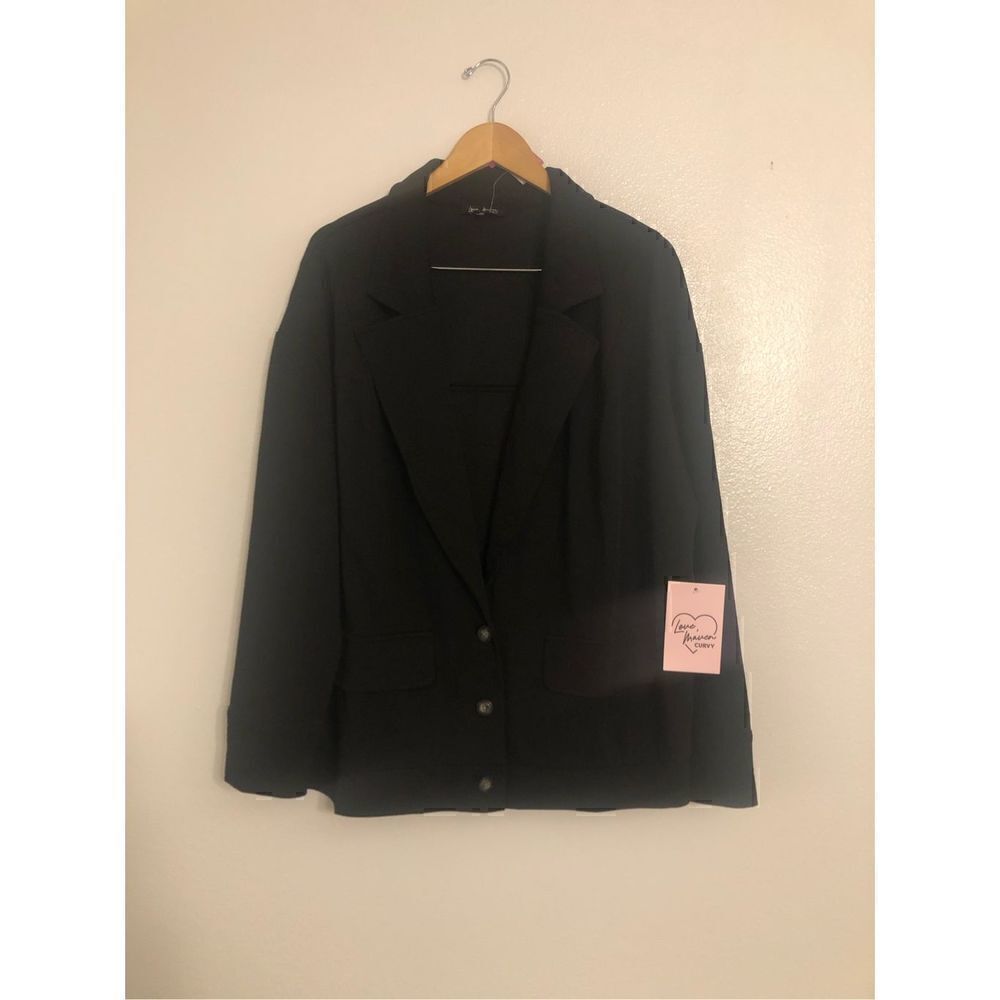 Brand New Love, Maven Curvy Three Button Black Blazer Jacket Coat 3XL